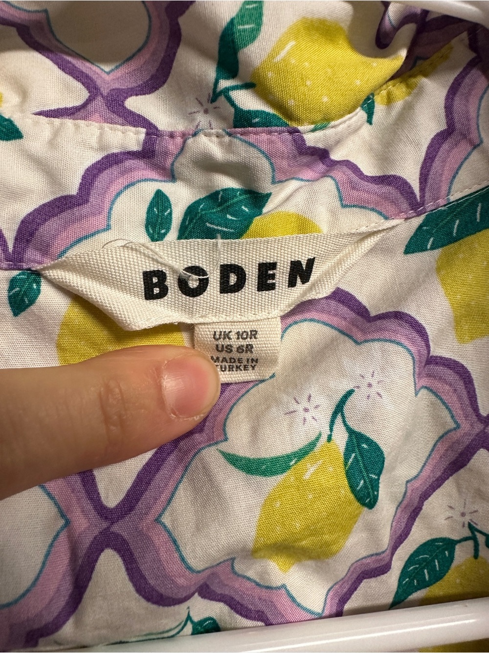 Boden White Shirt Dress with Yellow Lemon & Purple Motif - Picture 2 of 3